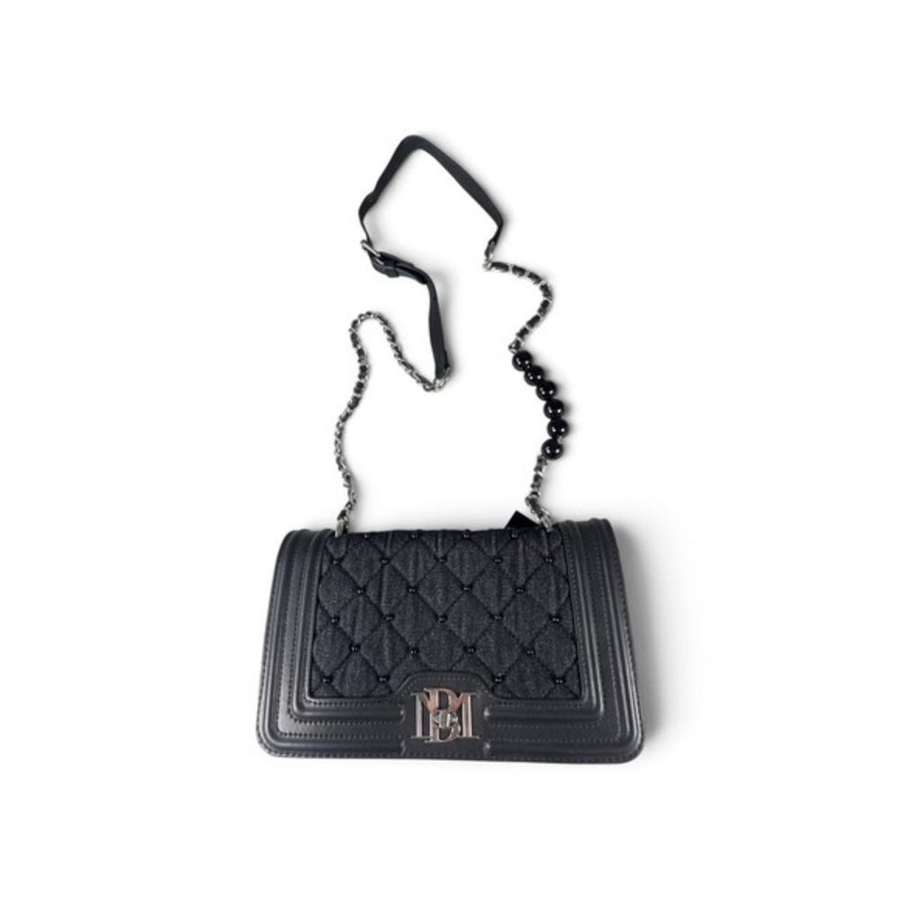 Badgley Mischka Black Quilted Denim Vegan Leather Crossbody Bag‎ BM-4150 NEW